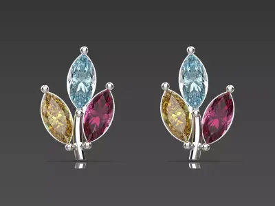 Rainbow Gemstone Stud stl Earrings model je0025 3D print model