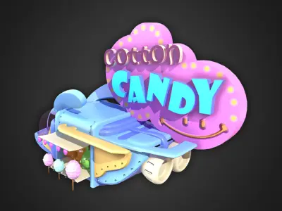 Asset - Cartoons - Food Car -  Cotton Candy 3D model
