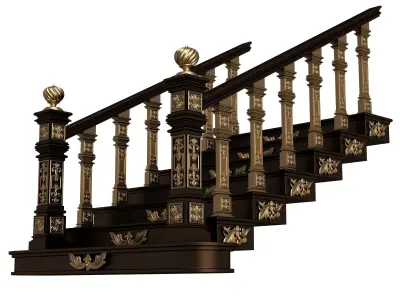 Carved Stair 02 Black Low-poly 3D model
