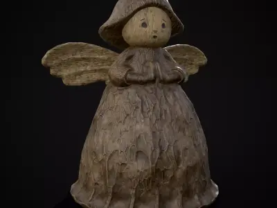 Angel Wood Figurine Low-poly 3D model