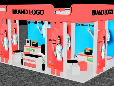 Modern Trade Show Booth with Dual-Tone Accents and LED Branding 3D model