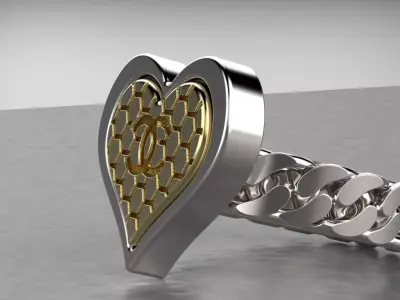 Heart Ring with Cuban link shank 3D print model