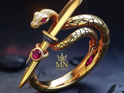 Serpentine Blade Ring 3D print model