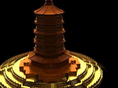 Chinese ancient tower  3D model 2