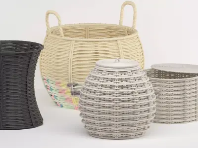 basket set 3d model rattan storage 3D model