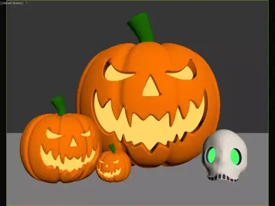 Halloween Decor Set with Jack O Lanterns and Skull 3D model