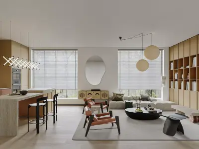 Modern living room dining room interior scenes 224 3D model