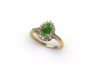 Emerald Drop Ring with Diamonds 3D printing  Anel Esmeralda 3D print model