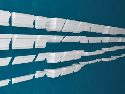 Set of Cornice Moulding Profiles Including Corner  Low Poly 3D model