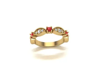 Marquise Style Ring with Round Beads and Stones 3D print model