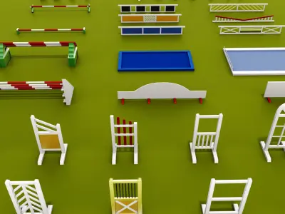 Horse jumping obstacle small pack low poly 3D model