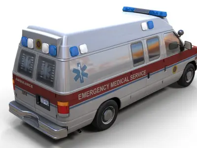 90s ambulance car Low-poly 3D model
