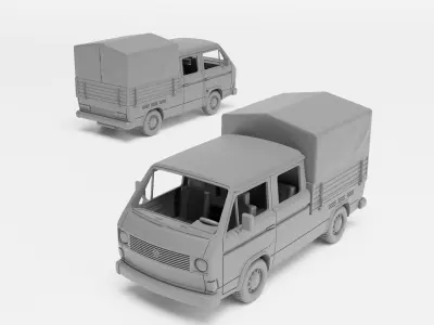 VW T3 Doka Double-cab - H0 scale van model kit 3D print model