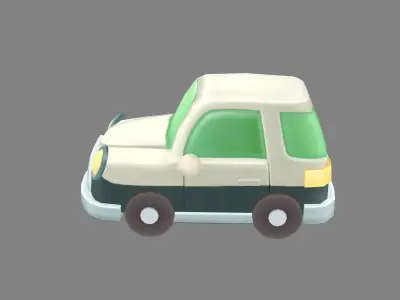 Cartoon car - white Low-poly 3D model
