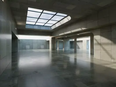 Daylight Concrete Atrium Scene - Architectural Background - V3U1 Low-poly 3D model