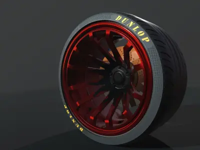 Wheel  for supercars with Dunlop tire Low-poly 3D model