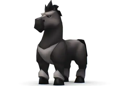 Cartoon Medieval Black Horse MMO Animal Low-poly 3D model
