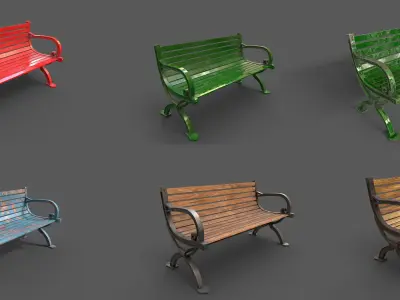 Mega Pack 32 Street Bench Low-poly 3D model