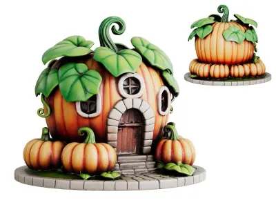 Halloween Pumpkin House 3d print and game ready Low-poly 3D model