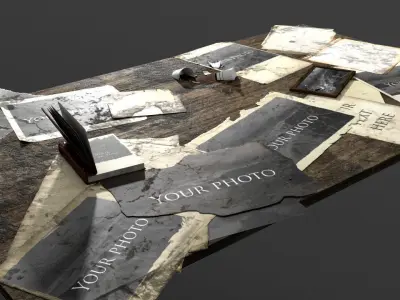Aged photoes on the table 3D model