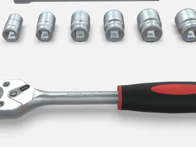  Ratchet Socket set 3d model Lowpoly Low-poly 3D model