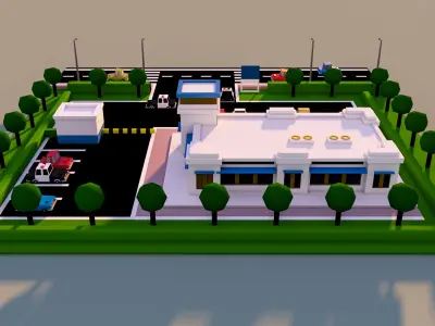 Low Poly police station-poly 3D model Low-poly 3D model