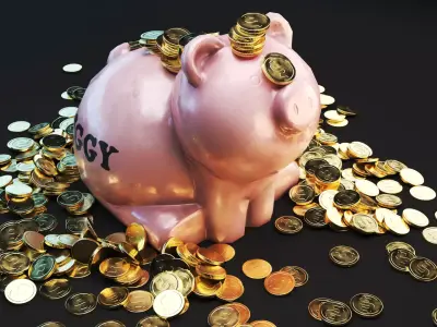 Pig Bank and coin Low-poly 3D model