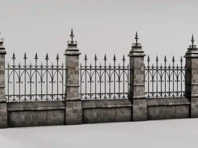 gothic walls - fences- gates - asset pack 3D model