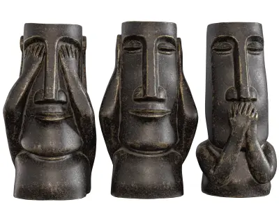 3 Pot Sculpture Set - Abstract Wise Man Figurines 3D Model 3D model