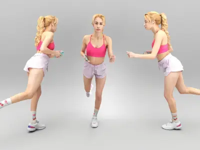 Attractive young woman running 334 Low-poly 3D model