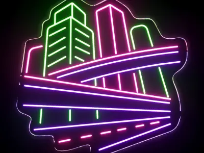 City Skyscrapers City Skyline Neon Sign 3D model