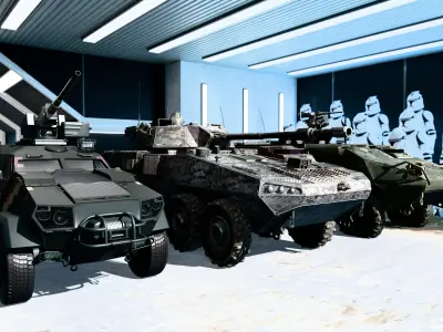 Military Vehicles Pack Tank 2 Armored Cars Game Ready 3D Models Low-poly 3D model