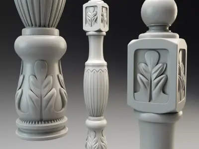 Baluster column with leaves for cnc milling 3D print model 3D print model