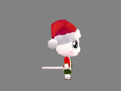 Cartoon Christmas Cat Mascot - White Low-poly 3D model