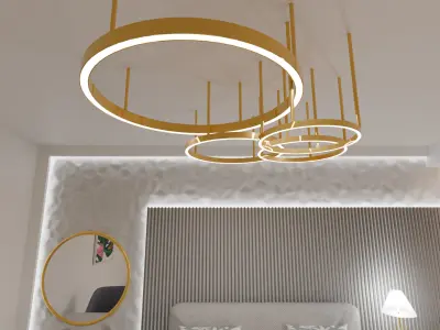 3D Modern Bedroom with Lighting Bed and Furniture 3D model