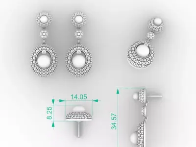 Luxury Double Pearl Diamond Drop Earrings 3D print model
