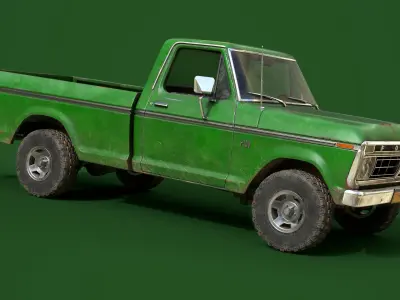 Ford Classic F100 pickup 1976 Old Green Low-poly 3D model