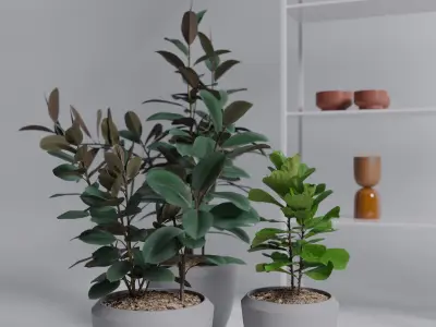 Potted plants with shelf set 1 3D model