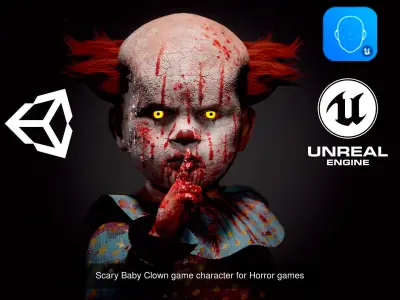 Scary Clown Pack 2 game characters for Horror games 3D Model Collection