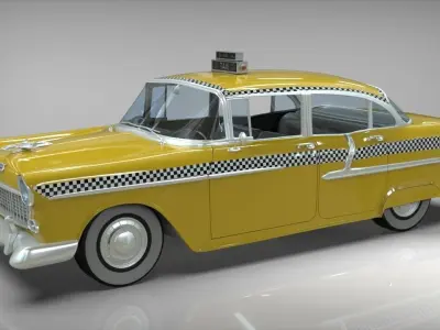 Taxi Yellow cab Belair sedan 1955 3D model
