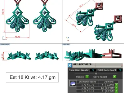 light Wight white gold diamond Earring-Nk-77ER 3D print model