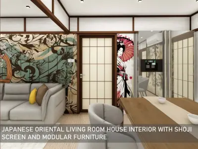 Japanese oriental living room interior shoji screen furniture 3D model