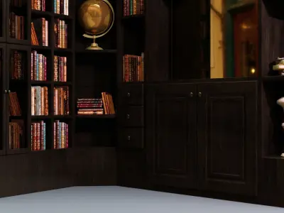 Old Retro Bookshelf and Decoration 3D model