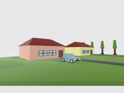 Free house with car lowpoly Free low-poly 3D model