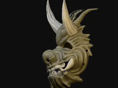 Oni Mask 2 Demon Horn Happy Face 3D print model