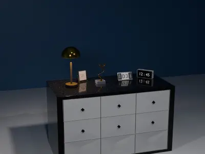 Interior Decoration Set Study Light Digital Clock Calendar PBR 3D model