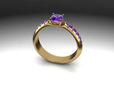 Purple Stone Gold Ring 3D model