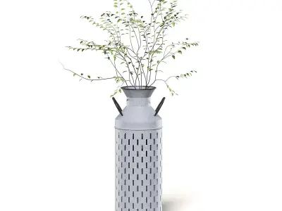 Plant 3D Model in Metal Pot 3D model