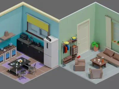 Cartoon interior 2 Low-poly 3D model