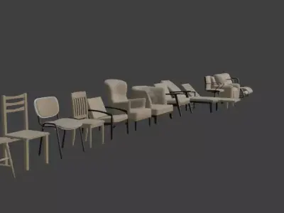 3D Chairs Collection - 13 Unique Furniture Models Low-poly 3D model